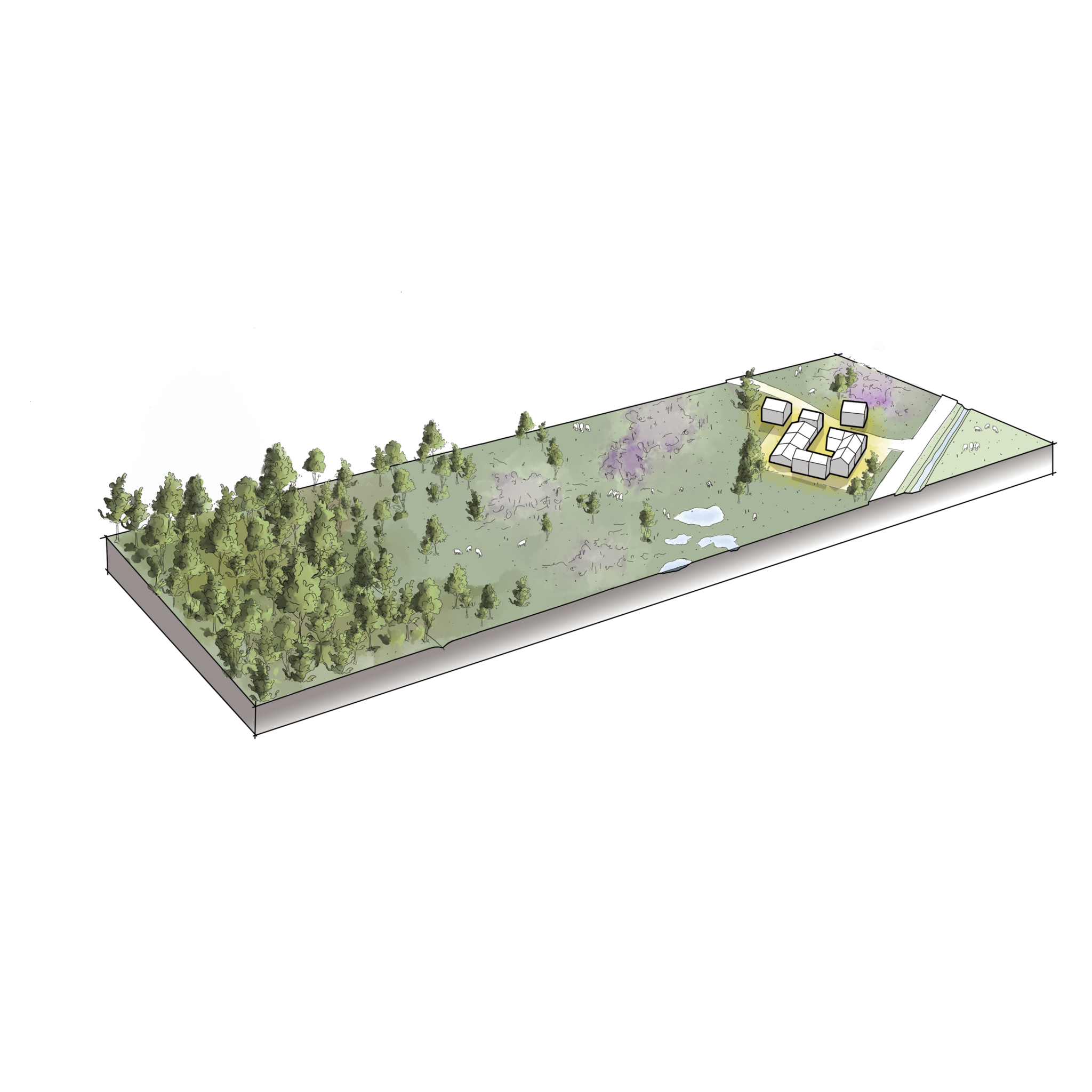 Diagram schets van een landgoed in de nieuwe situatie