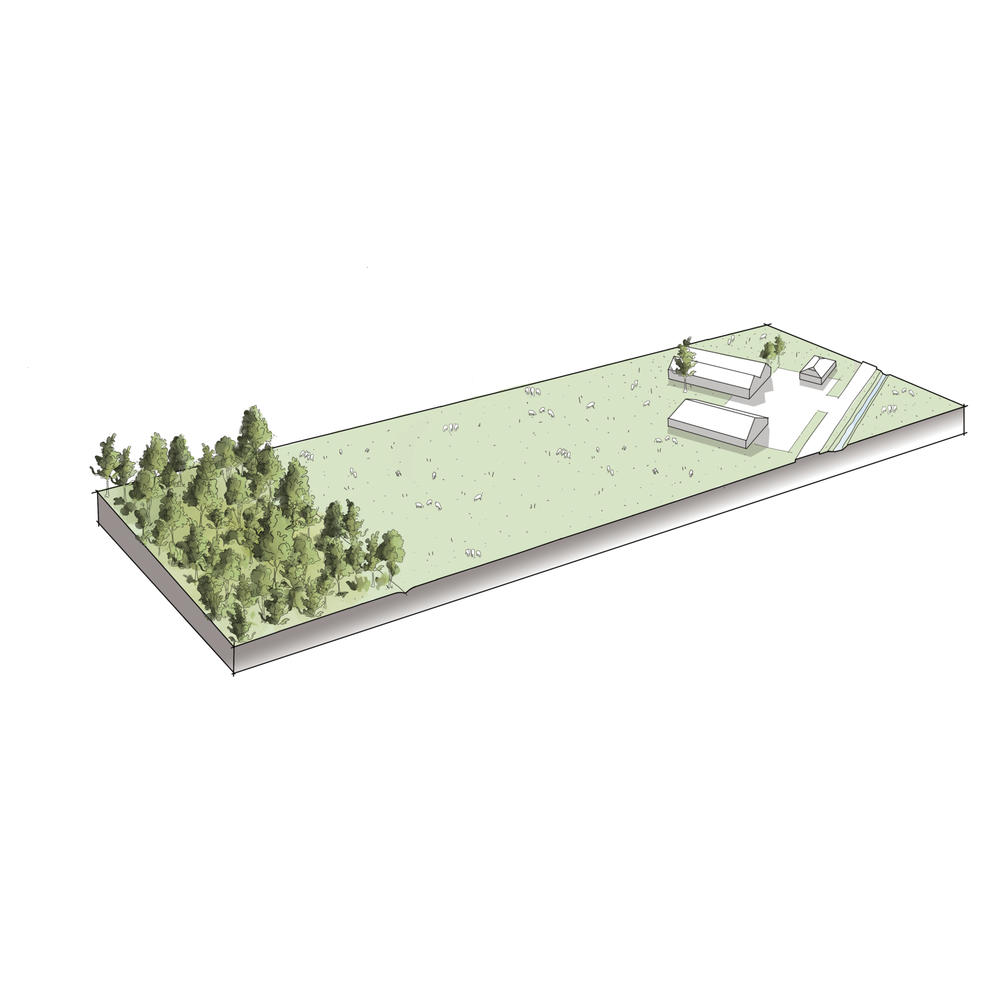 Diagram schets van een landgoed in de huidige situatie