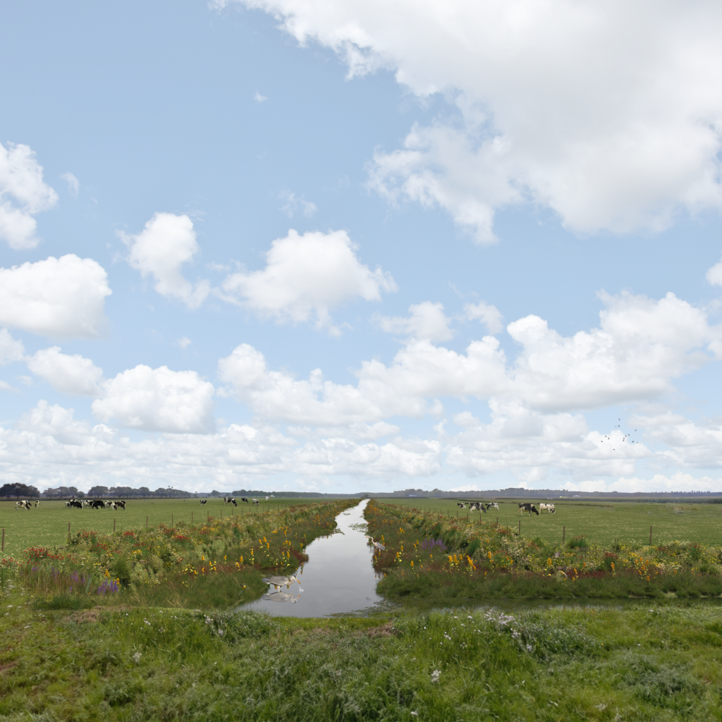 Luchtfoto van een natuurgebied met diverse vegetatie en waterwegen na de VGNP-gebiedsaanpak