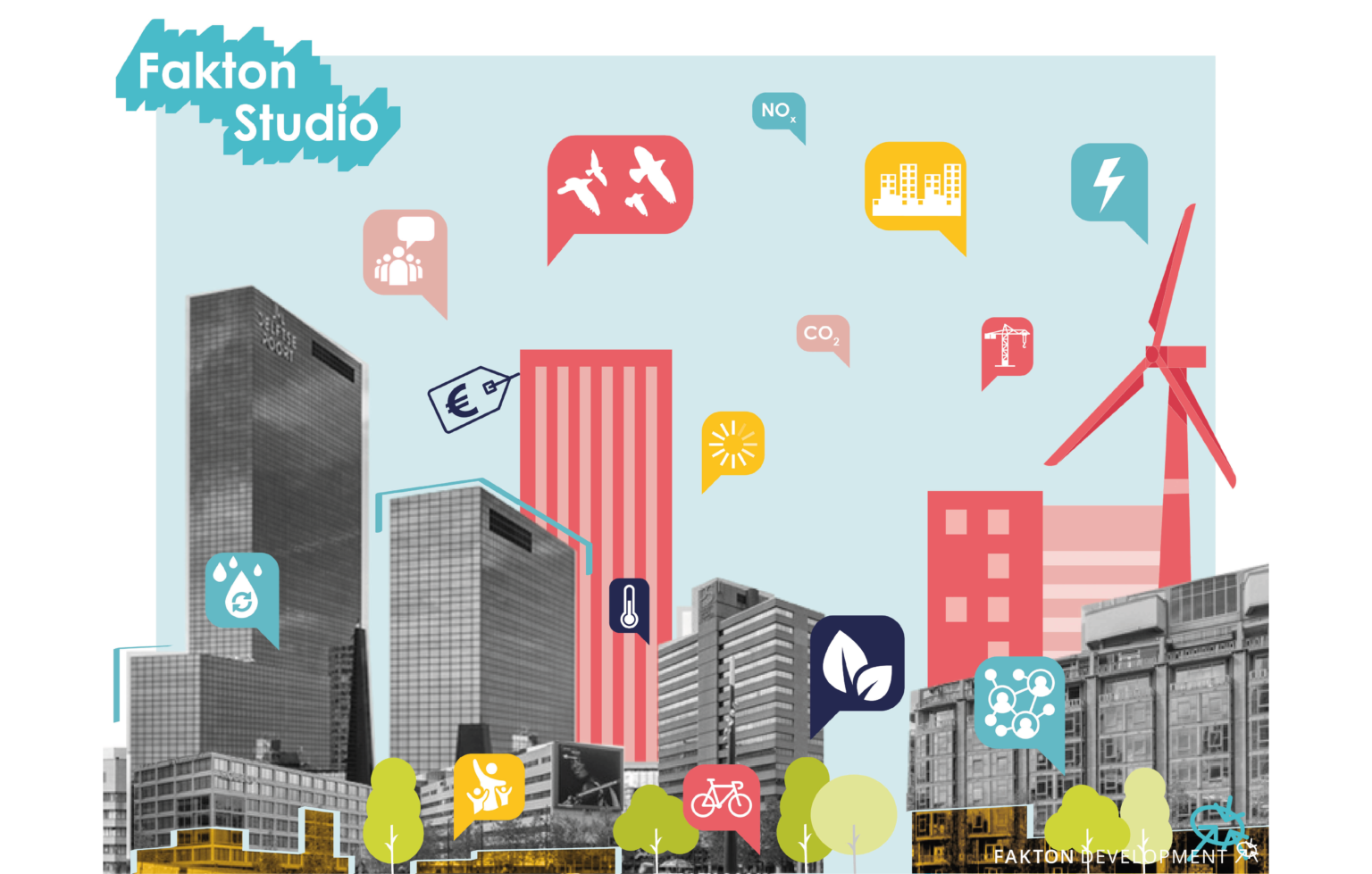Een weergave van ontwikkelingen in de stad waar Fakton Studio aan kan werken.