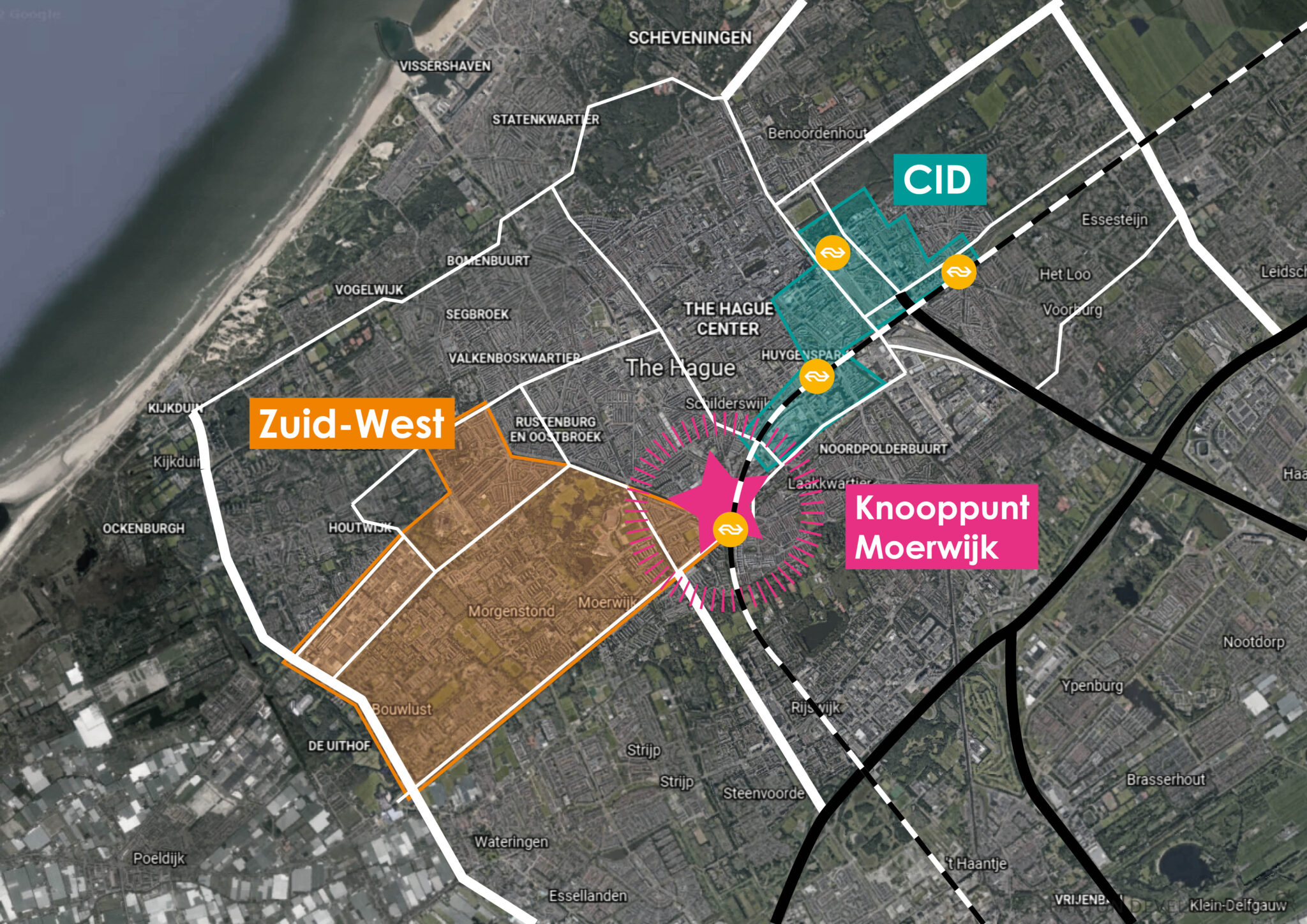 Een kaart van Moerwijk als strategische locatie in de regio